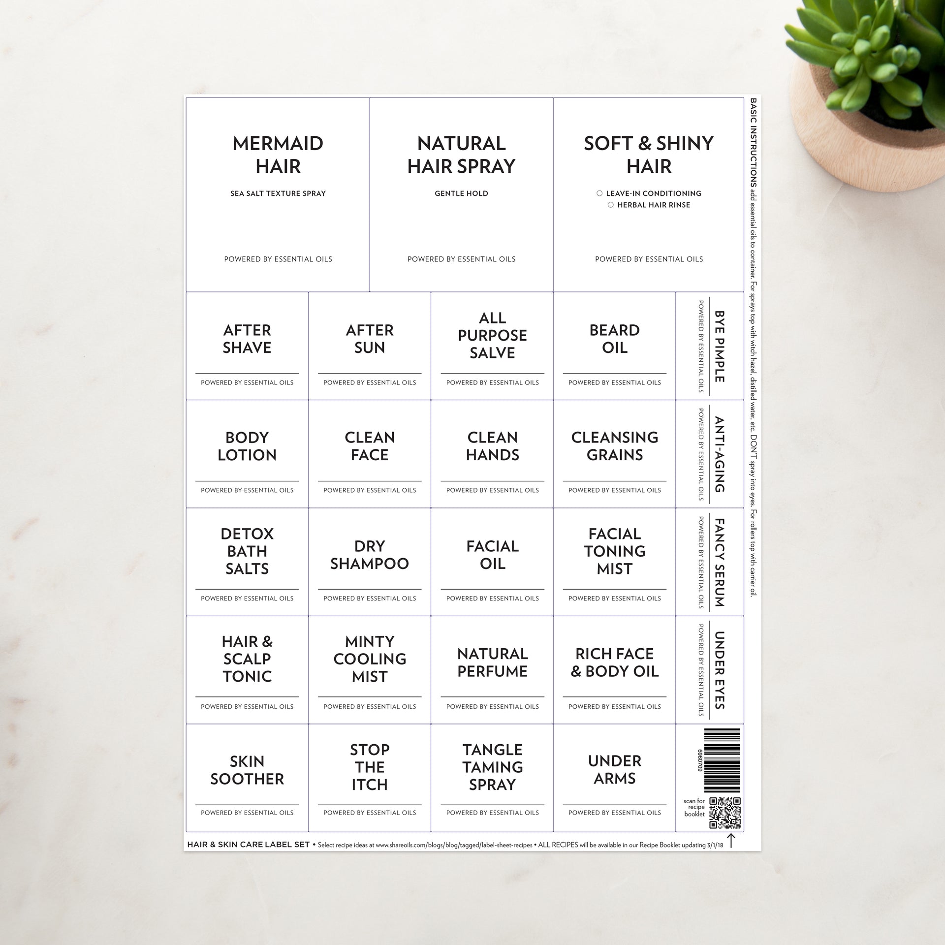 Collection of Minimalist Label Sheets + Recipe Booklet