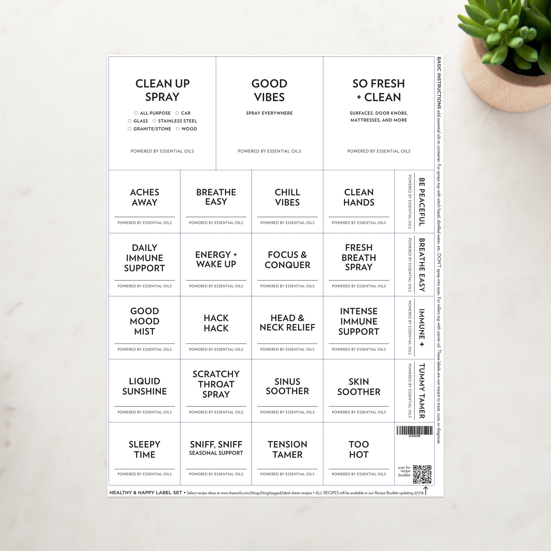 Collection of Minimalist Label Sheets + Recipe Booklet