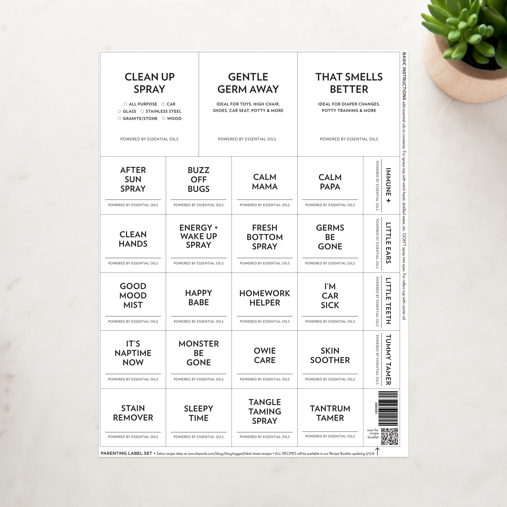 Collection of Minimalist Label Sheets + Recipe Booklet